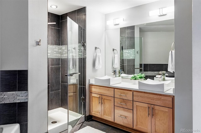 1440 Little Raven St Unit 202, Denver, CO 80202 - full bathroom with a tile shower and double vanity