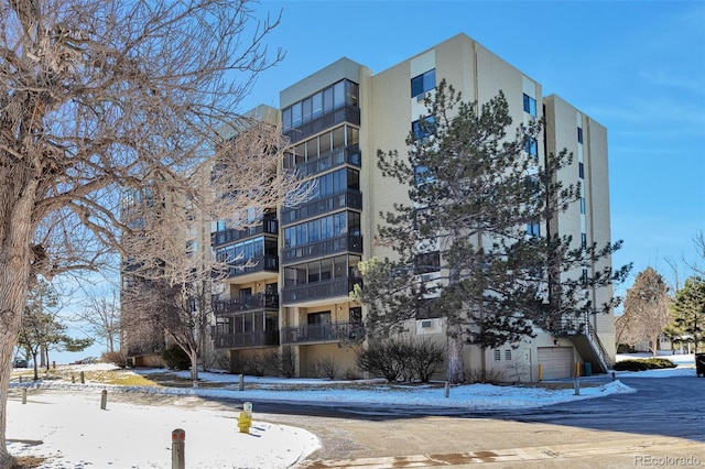 view of snow covered building