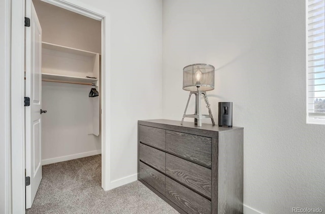 spacious closet featuring light carpet