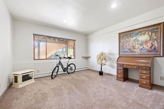 miscellaneous room with carpet flooring, baseboards, and recessed lighting