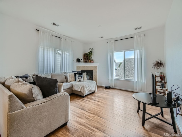 living room with light wood-type flooring