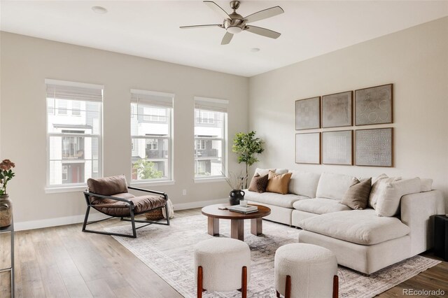 6307 Dayton Ct, Denver, CO 80238 - living room with a ceiling fan, baseboards, and wood finished floors