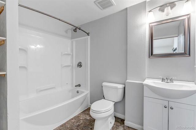 12047 W Coal Mine Dr, Littleton, CO 80127 - full bath featuring toilet, vanity, visible vents, bathing tub / shower combination, and baseboards