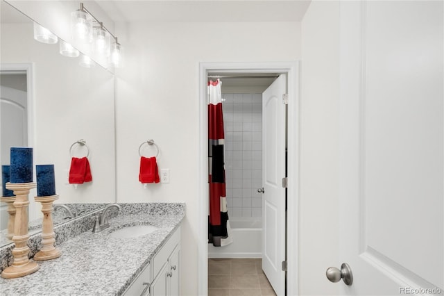 27986 E Frost Pl, Aurora, CO 80016 - bathroom with vanity, tile patterned floors, and shower / tub combo with curtain