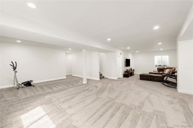 27986 E Frost Pl, Aurora, CO 80016 - carpeted living area featuring recessed lighting and stairway