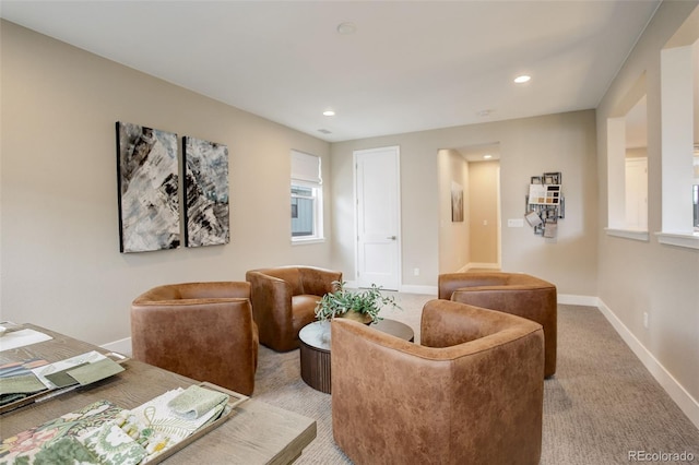 11142 Bright Sky St, Littleton, CO 80125 - living area featuring light carpet, baseboards, and recessed lighting