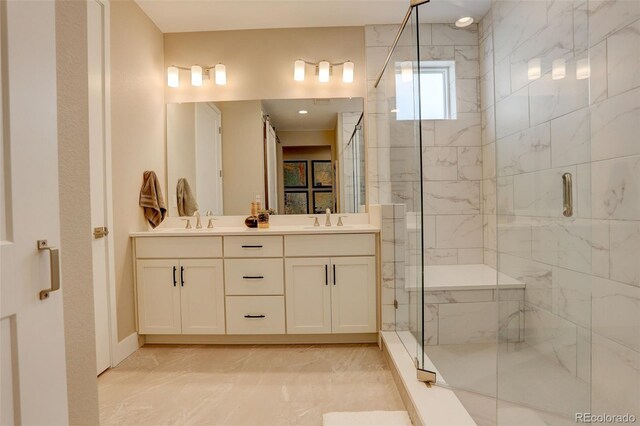 11142 Bright Sky St, Littleton, CO 80125 - bathroom with marble finish flooring, a marble finish shower, and double vanity