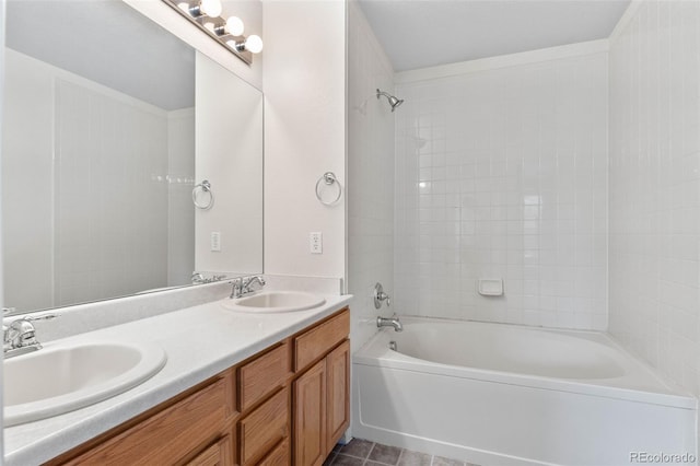 7171 Canyon Way, Frederick, CO 80504 - bathroom featuring double vanity, tub / shower combination, and tile patterned floors