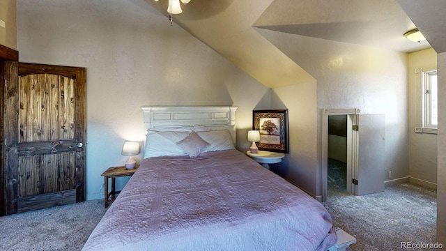 1300 N State Highway 149, Lake City, CO 81235 - carpeted bedroom featuring vaulted ceiling and ceiling fan
