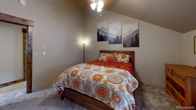1300 N State Highway 149, Lake City, CO 81235 - bedroom featuring carpet, lofted ceiling, and a ceiling fan