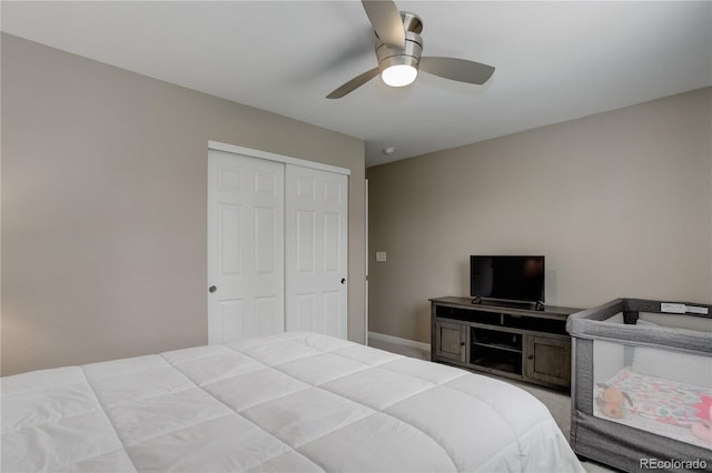 24686 E Florida Ave, Aurora, CO 80018 - carpeted bedroom featuring a closet, a ceiling fan, and baseboards