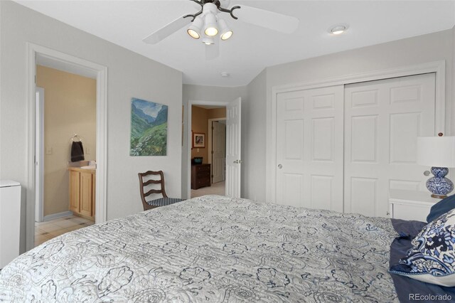 bedroom with a closet and ceiling fan