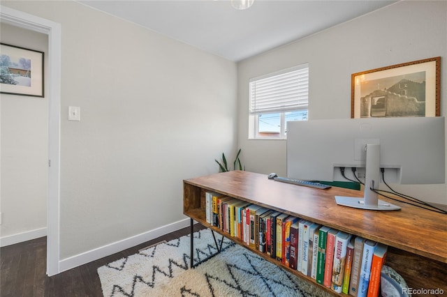 office featuring wood finished floors and baseboards