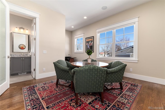 interior space with hardwood / wood-style floors and sink