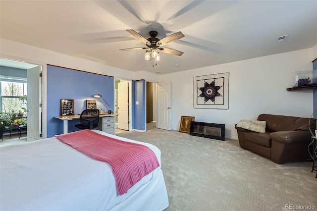 277 Jewel St, Brighton, CO 80603 - bedroom with light carpet, a ceiling fan, and visible vents