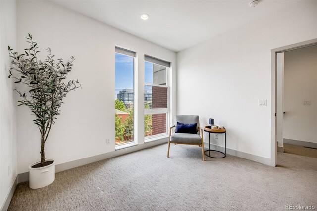 3008 Blake St, Denver, CO 80205 - sitting room with carpet, baseboards, recessed lighting, and a city view