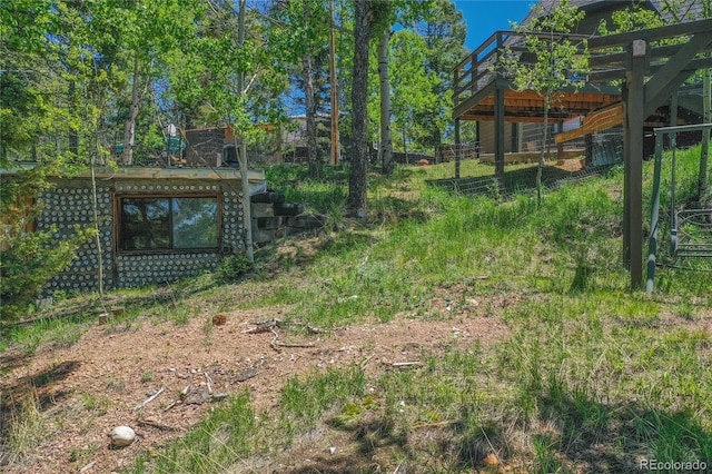 view of yard with a deck