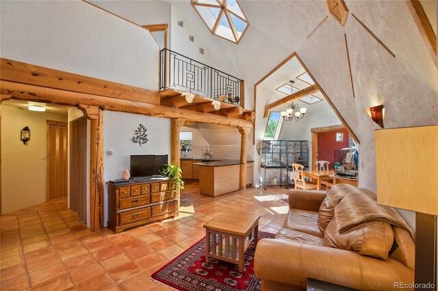 47 Aspen Rd, Woodland Park, CO 80863 - living room with a towering ceiling and a chandelier