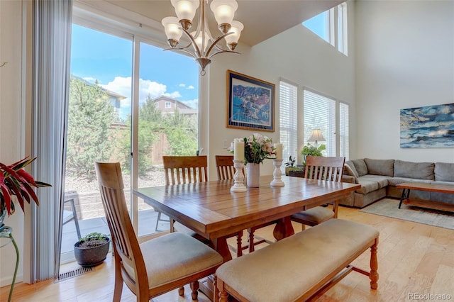 dining room with an inviting chandelier and light wood-type flooring