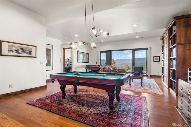 recreation room featuring hardwood / wood-style flooring and pool table