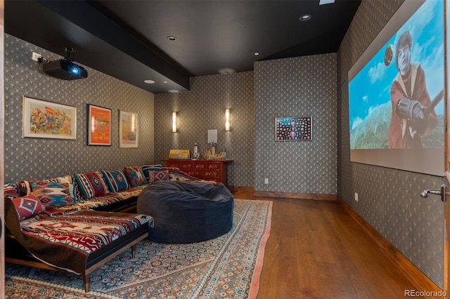 home theater featuring hardwood / wood-style floors