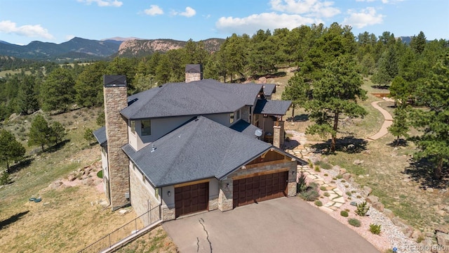 aerial view with a mountain view