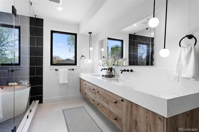 357 S Franklin St, Denver, CO 80209 - full bathroom featuring double vanity, baseboards, healthy amount of natural light, and recessed lighting