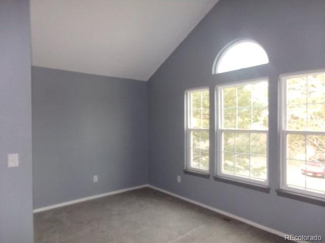 bonus room featuring vaulted ceiling, carpet flooring, and baseboards