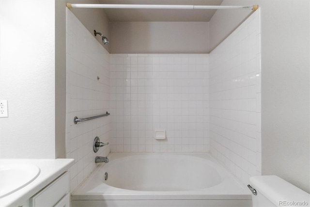 full bath featuring toilet, shower / washtub combination, and vanity
