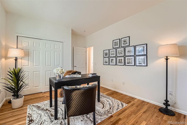 office area featuring light hardwood / wood-style flooring