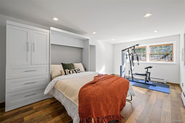 4185 Red Rock Dr, Larkspur, CO 80118 - bedroom with wood finished floors, recessed lighting, a baseboard radiator, and baseboards