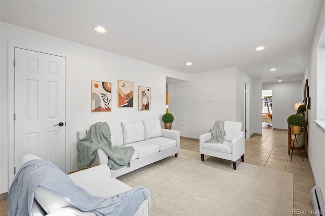 4185 Red Rock Dr, Larkspur, CO 80118 - living room with recessed lighting, light tile patterned floors, baseboard heating, and baseboards