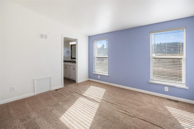 spare room with carpet flooring and sink