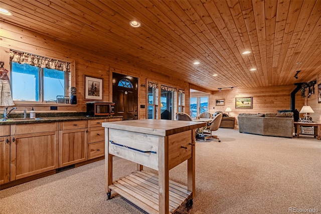 305 Travois Ct, Como, CO 80432 - playroom with light carpet, wood ceiling, recessed lighting, and wooden walls