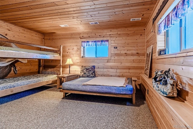 305 Travois Ct, Como, CO 80432 - carpeted bedroom featuring wood ceiling, a sauna, and wooden walls