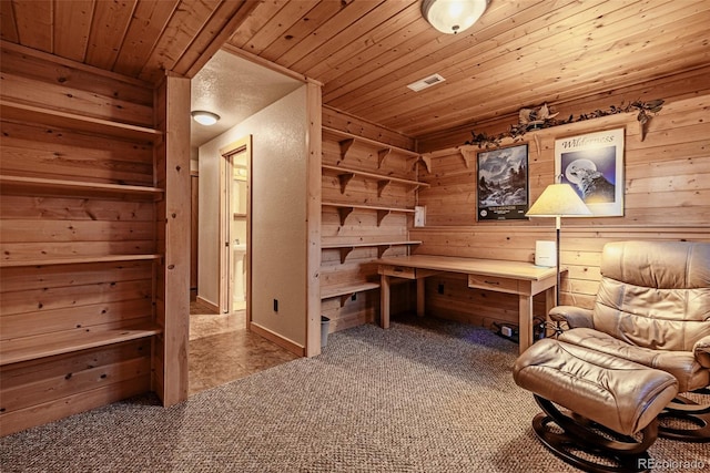 305 Travois Ct, Como, CO 80432 - office with carpet floors, wooden ceiling, and wooden walls
