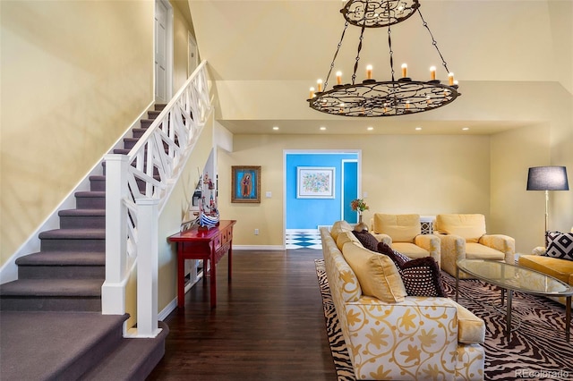 living room with dark wood-type flooring