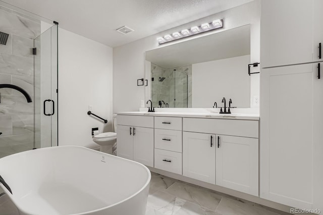 8346 S Upham Way, Littleton, CO 80128 - full bath featuring marble finish flooring, double vanity, a shower stall, and a soaking tub