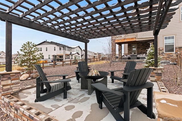 6614 S Vandriver Way, Aurora, CO 80016 - view of patio featuring an outdoor fire pit, a pergola, and a residential view
