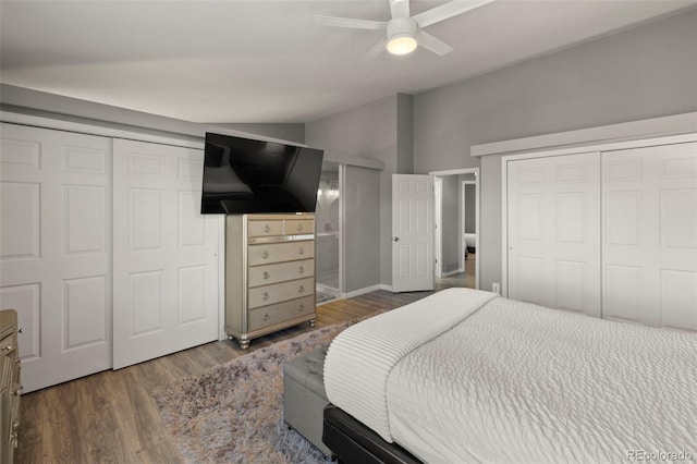 2970 Leoti Dr, Colorado Springs, CO 80922 - bedroom featuring wood finished floors and ceiling fan