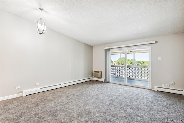 unfurnished room featuring vaulted ceiling, a textured ceiling, and baseboard heating