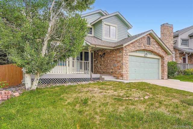 5362 S Danube Ct, Centennial, CO 80015 - view of front facade featuring covered porch, a garage, driveway, stone siding, and a shingled roof