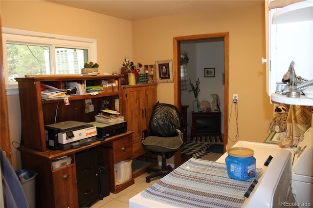 office space featuring light tile flooring