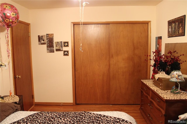 bedroom featuring a closet and light hardwood / wood-style floors