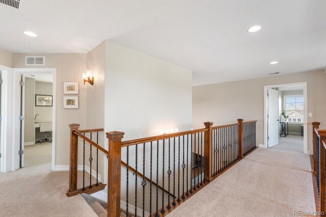 1519 Stonehill Ct, Castle Rock, CO 80104 - corridor with an upstairs landing, carpet flooring, recessed lighting, and baseboards