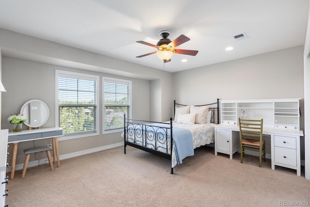 1519 Stonehill Ct, Castle Rock, CO 80104 - bedroom featuring light carpet, baseboards, ceiling fan, recessed lighting, and an office area