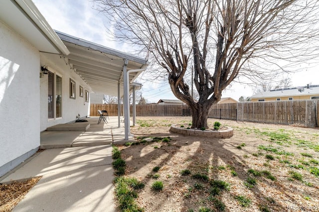 view of yard featuring a patio and a fenced backyard