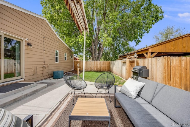 430 Osceola St, Denver, CO 80204 - fenced backyard featuring outdoor lounge area, a patio, and area for grilling