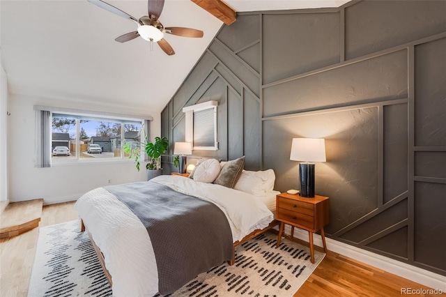 430 Osceola St, Denver, CO 80204 - bedroom with vaulted ceiling, light wood-style floors, and a ceiling fan