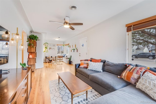 430 Osceola St, Denver, CO 80204 - living room featuring a ceiling fan and light wood-type flooring